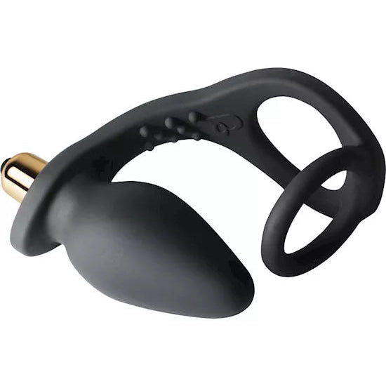 Ro-Zen Silicone Vibrating Cock Ring and Anal Plug - Black
