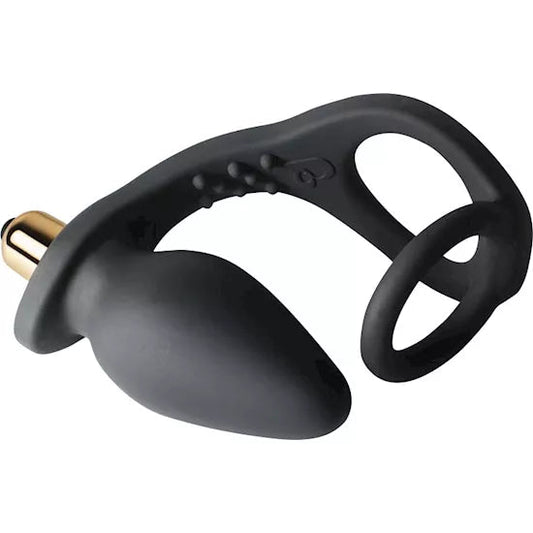 Ro-Zen Silicone Vibrating Cock Ring and Anal Plug - Black
