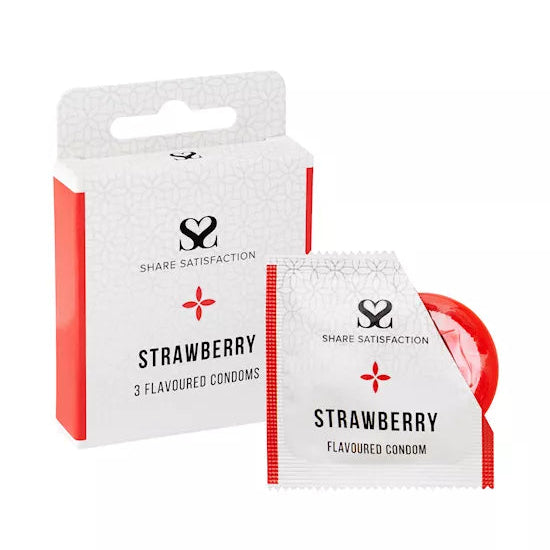 Share Satisfaction Strawberry Flavoured Condoms - 3 Pack