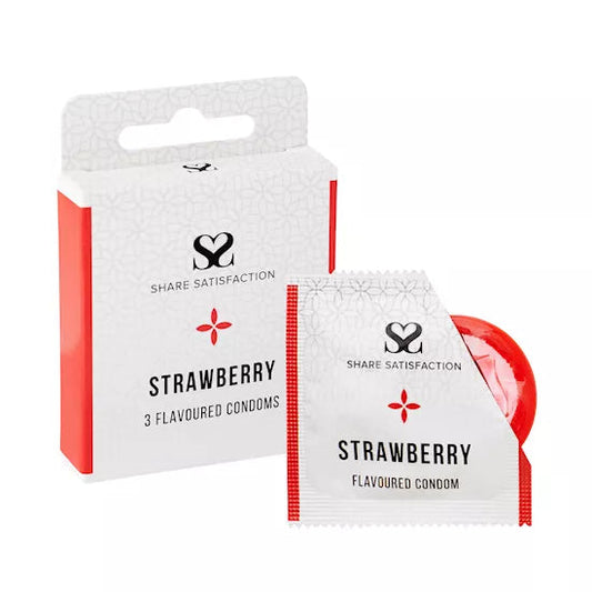 Share Satisfaction Strawberry Flavoured Condoms - 3 Pack