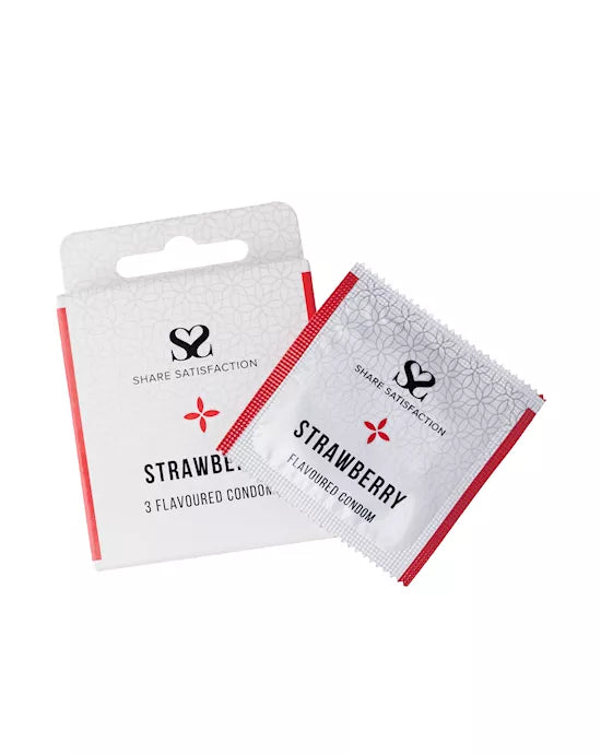 Share Satisfaction Strawberry Flavoured Condoms - 3 Pack