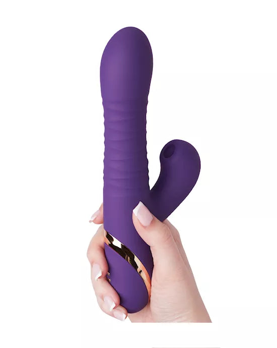 Share Satisfaction Dela Thrusting Suction Rabbit Vibrator - Purple