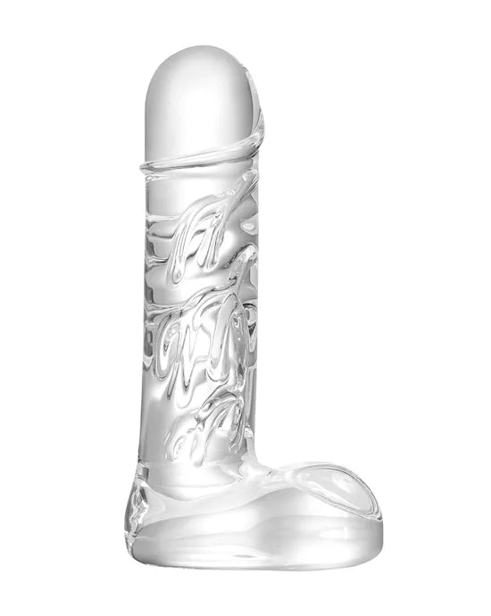 Lucent Scrawling Glass Dildo with Balls
