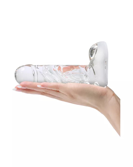Lucent Scrawling Glass Dildo with Balls